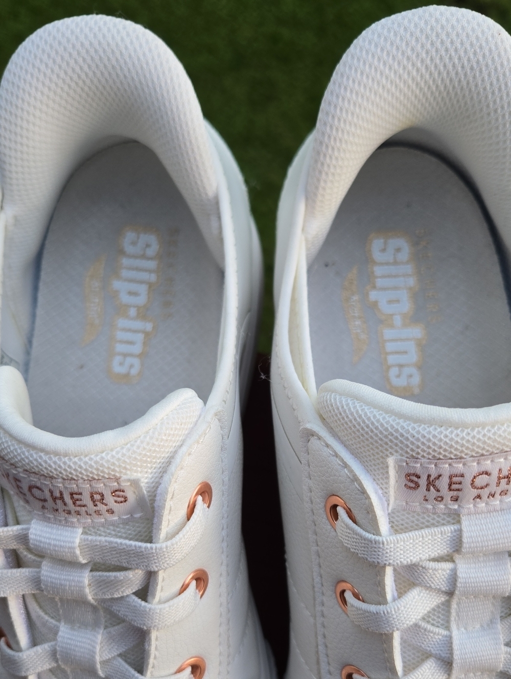 Skechers Women's White Sneakers with Rose Gold Eyelets Slip Ins 9.5 - Picture 2 of 9